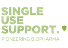 Grünes Logo mit Schrift „Single Use Support Pioneering Biopharma“
